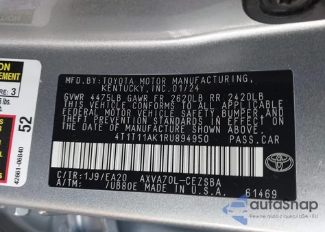 2024 Toyota Camry Se z USA, uszkodzony, nr VIN 4T1T11AK1RU894950